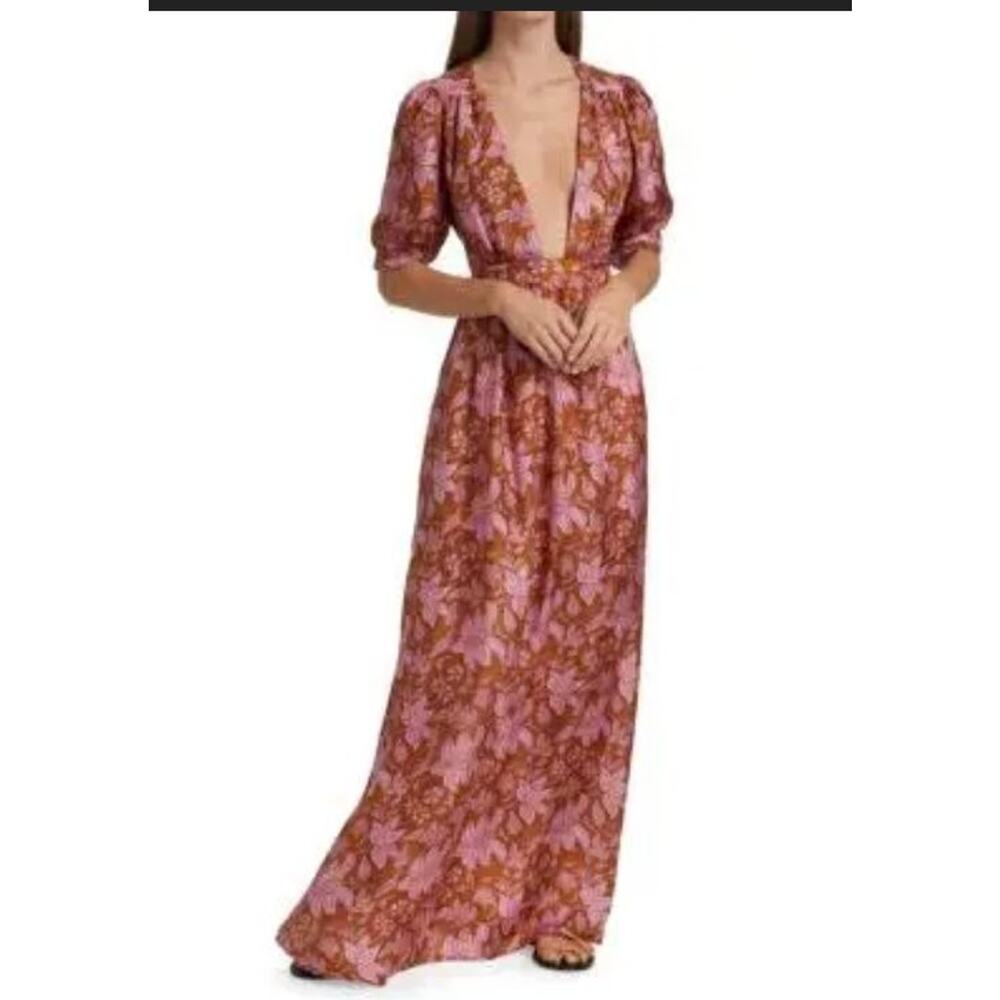 HANNAH ARTWEAR Sz 1 S Rust Pink Floral Surya Silk Maxi Dress